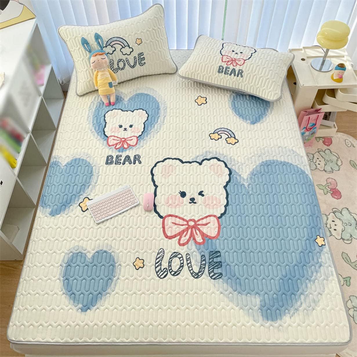 Single mattress pad, 3-piece set, soft, cool to the touch, machine washable, lion pattern, high density, fluffy and lightweight, mattress pad, cool mattress pad, 1 piece, 150x200*A, bed sheet, queen