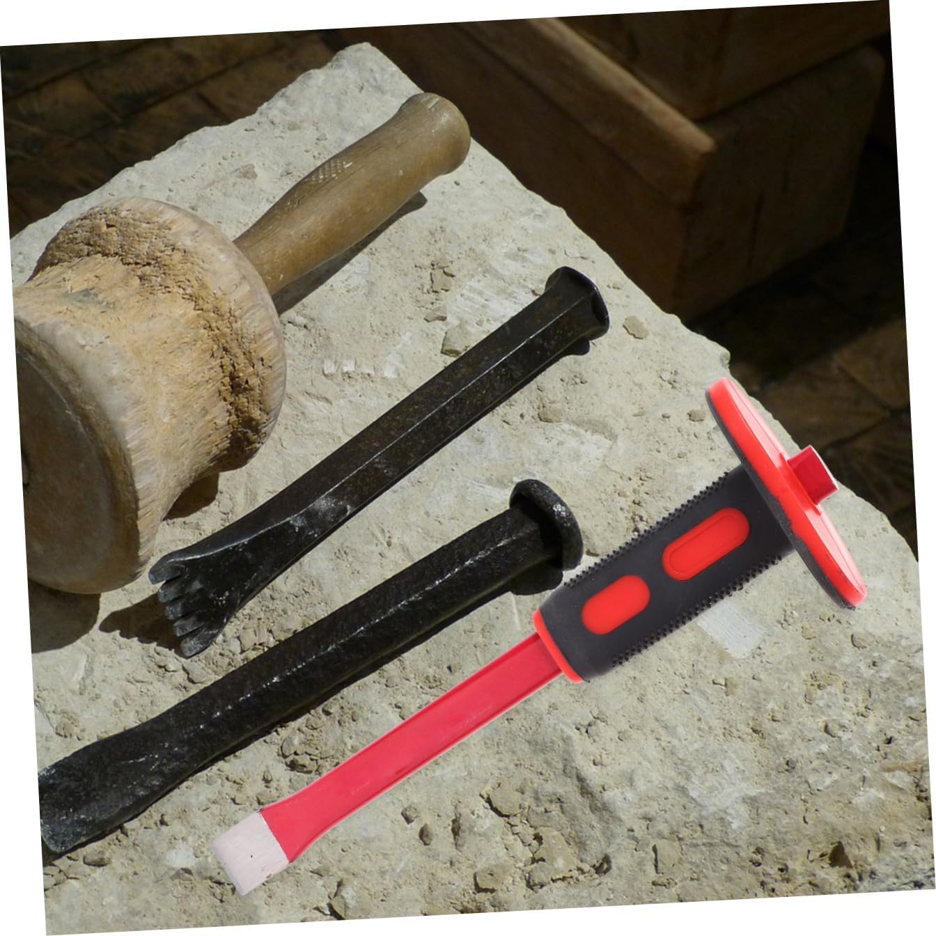 Cabilock Masonry Chisel Set Concrete Edger Tool Chrome Vanadium Flat Pointed Head Heavy Duty Chisel for Demolition Carving Construction