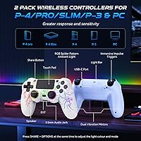 Vista 5 de GamingBoy 2 Pack Wireless Controller for PS4, LED Controller for Ps4/Slim/Pro/PC with Adjustable RGB Light-up,Hall Effect Joystick,Dual Negro