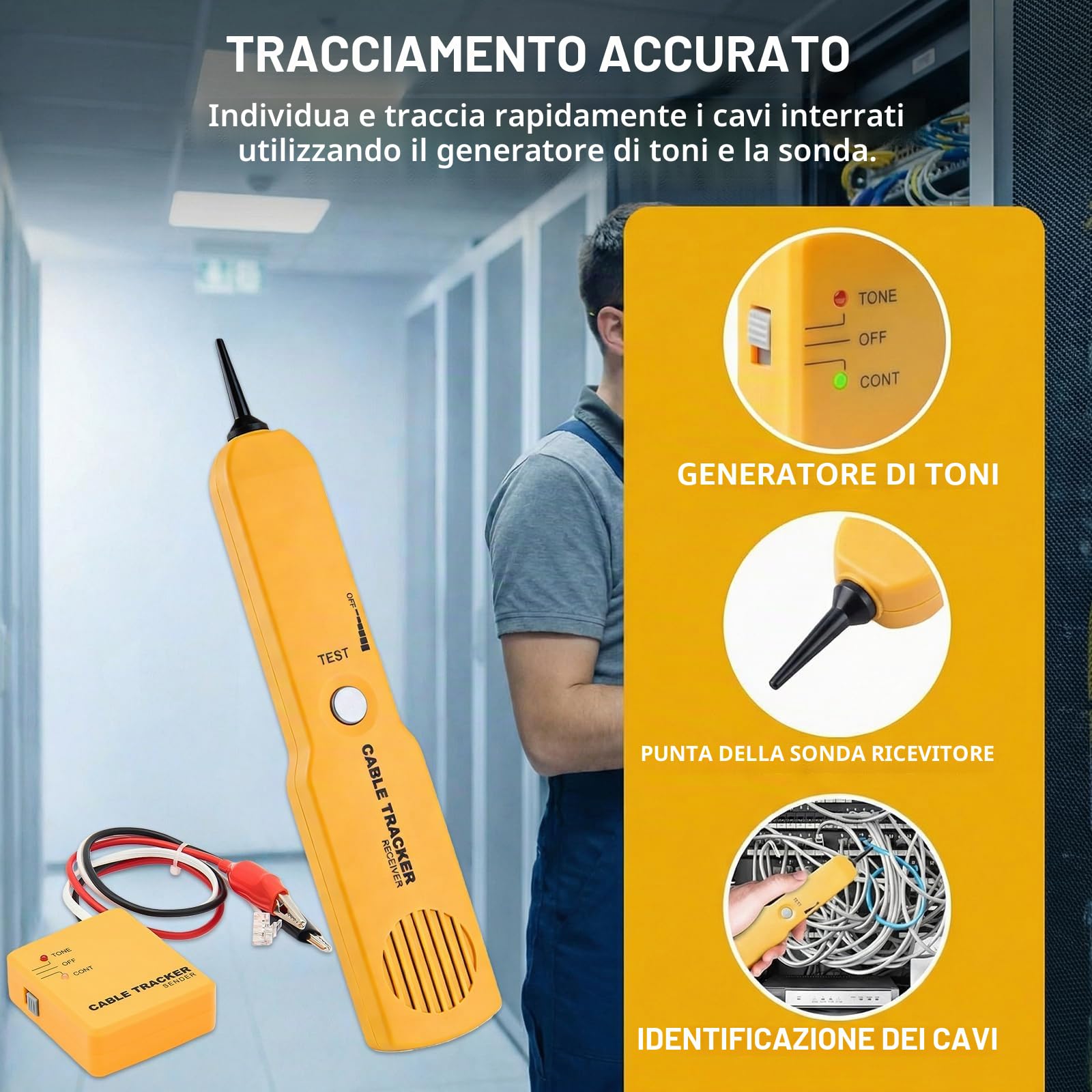 BAIFULAI Rilevatore di fili e generatore di suono, RJ11 Cable Tracker, tester di rete multifunzionale, tester per cavi con generatore di suono e kit di campioni per ricerca e tracciamento, test di