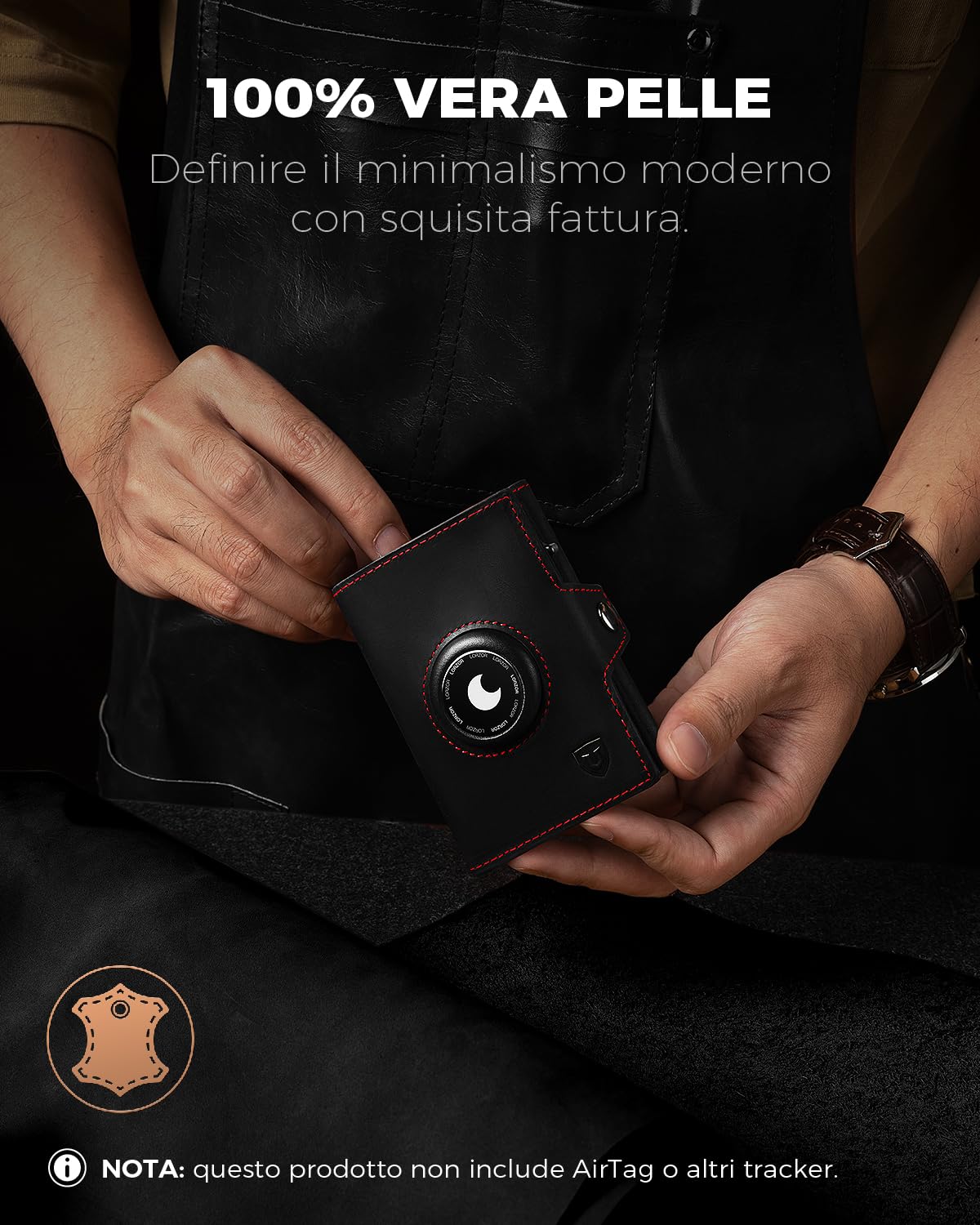 LORZOR® Portafoglio Airtag, Portacarte Uomo di Pelle Vera, Portafoglio Uomo Slim con Porta Carte di Credito e Portamonete, Portacarte Airtag con blocco RFID, per 10 Carte, Moderne