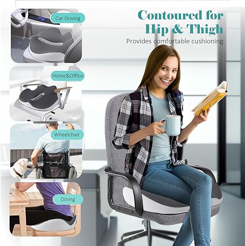 Miniatura 5 de Dermoer Cojín de asiento para sillas de oficina, escritorio, hogar y automóvil, cómodo, apoyo, antideslizante, almohadilla de espuma viscoelástica