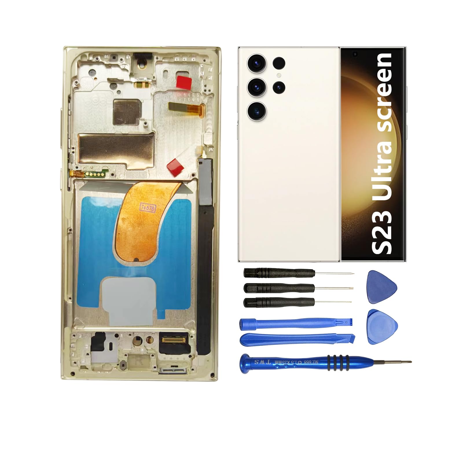 Screen Replacement for Samsung Galaxy S23 Ultra 5G S918B S918B/DS S918U S918Ul S918W S918E S9168/DS 6.8 Inch with Frame and Back Cover Display Touch Digitizer Assembly (White)