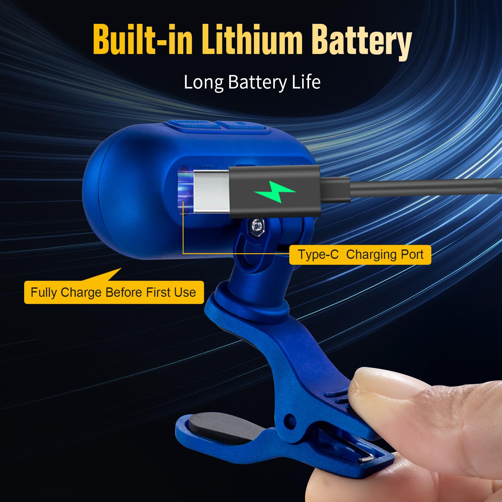 EX Accordeur chromatique professionnel rechargeable pour guitare — Accordeur rapide et ultra précis avec écran LCD couleur pour guitare acoustique, basse, ukulélé et violon, bleu