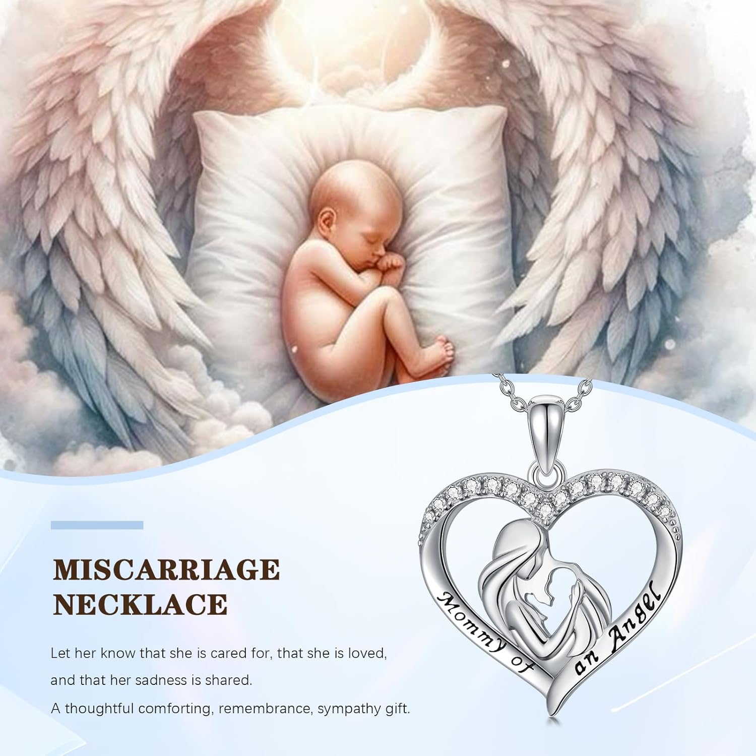 Miscarriage Necklace Gifts for Mothers 925 Sterling Silver Mommy of An Angel Pendant Memorial Jewelry Loss of Pregnancy Sympathy Gifts for Women