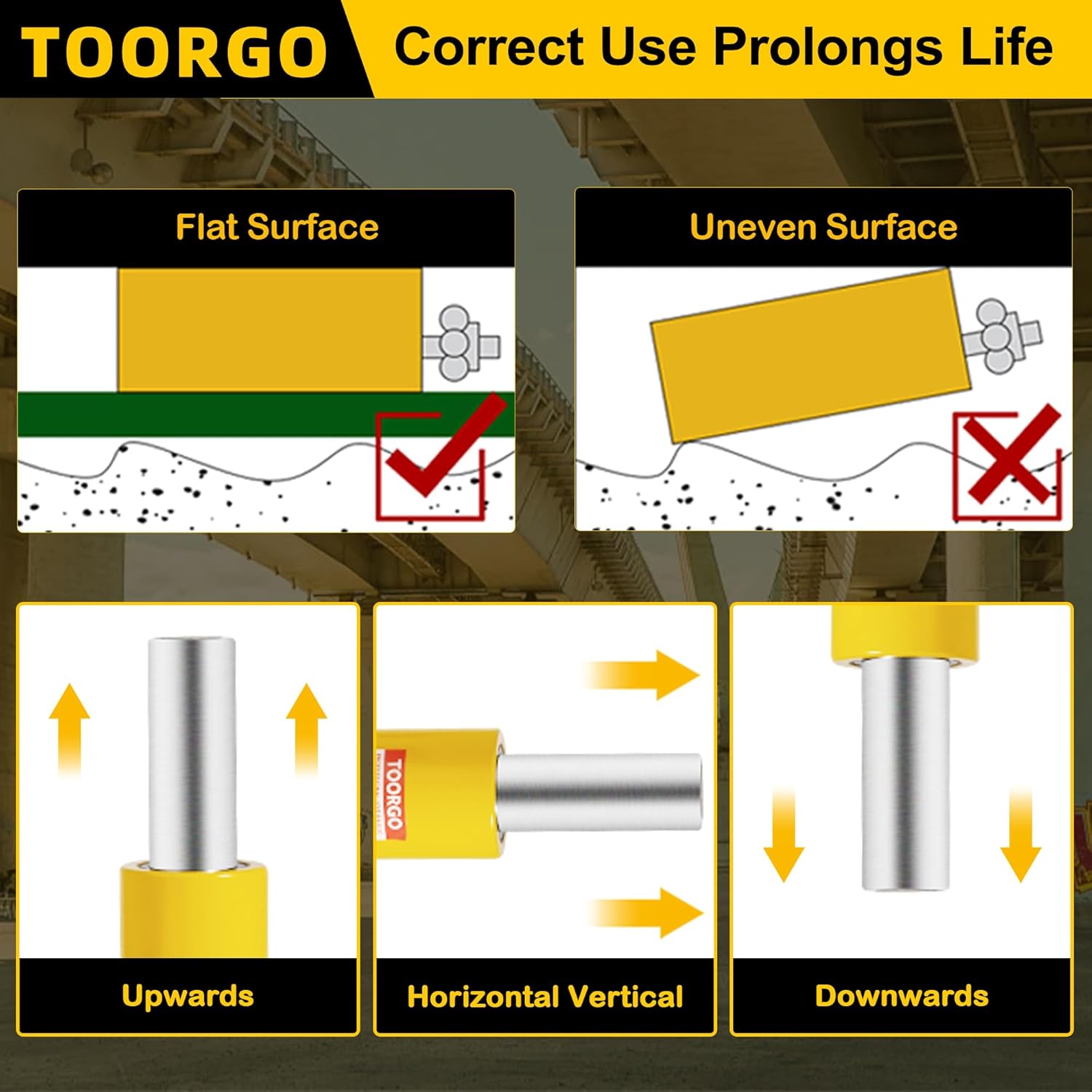 10T 4Inch Stroke Porta Power Single Acting Lifting Cylinder for Shipbuilding, Machinery and Industry, Automatically Retract Split Hydraulic Cylinder Jack, Yellow