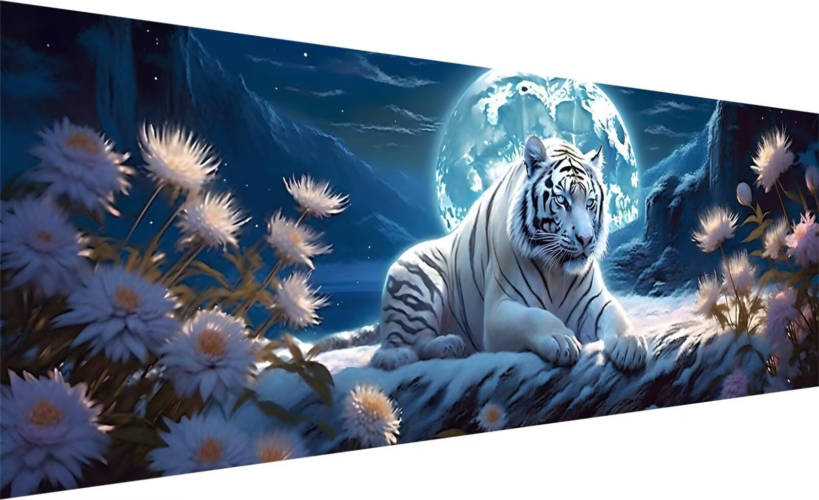 Weißer Tiger Diamond Painting Groß XXL 150x50cm, Diamond Painting Set Basteln Erwachsene, 5D DIY Mond Diamant Painting Bilder Erwachsene, Diamond Painting Großes für Zimmer Wand Deko Aesthetic E-5