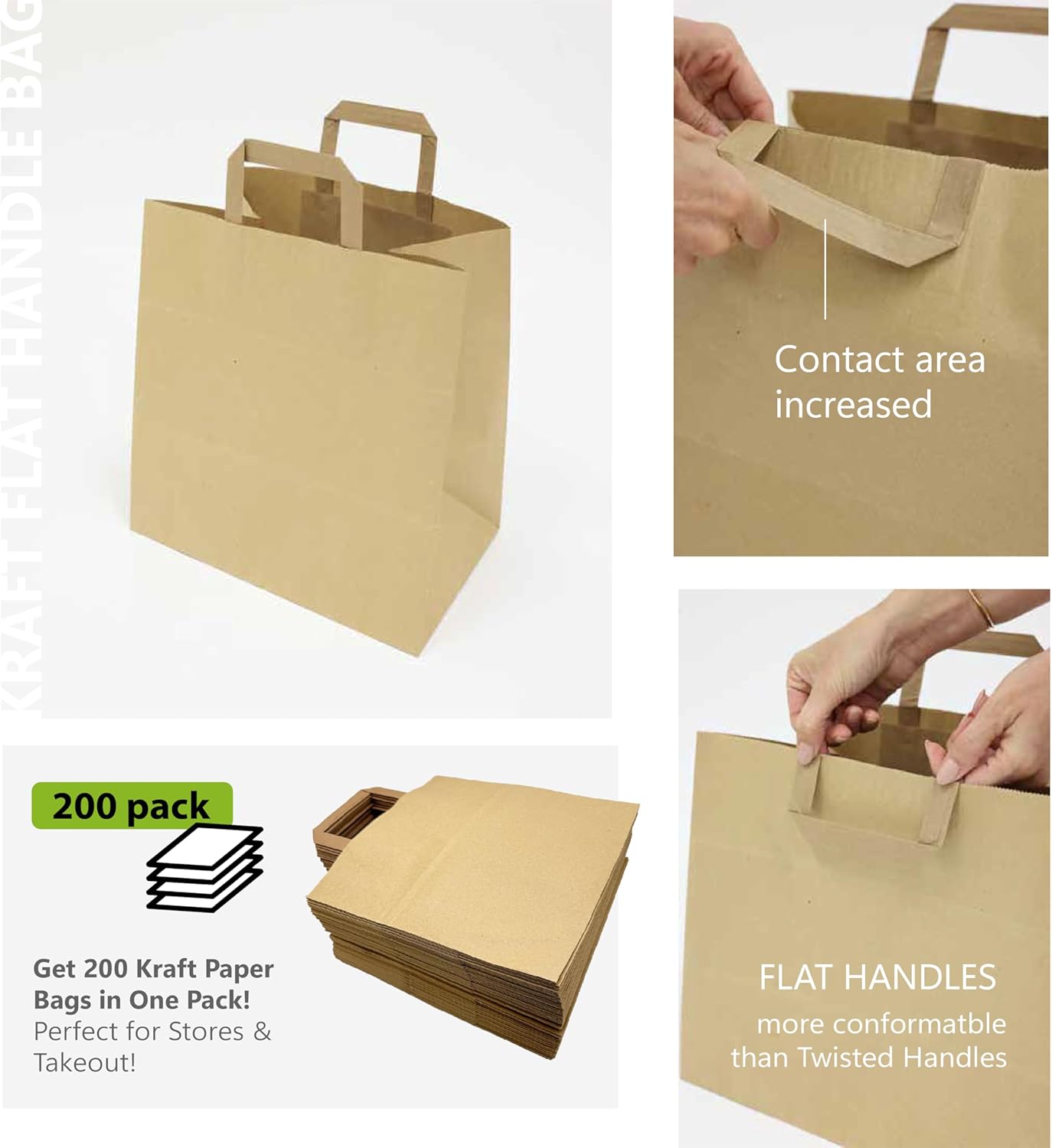 Paper Bag Model Key West of 200 Brown Kraft with Flat Handles – 10 1/4 x 6 11/16 x 11 Inches –Durable, and Perfect for Retail, Grocery, Takeout,Gifts, and Food Packaging