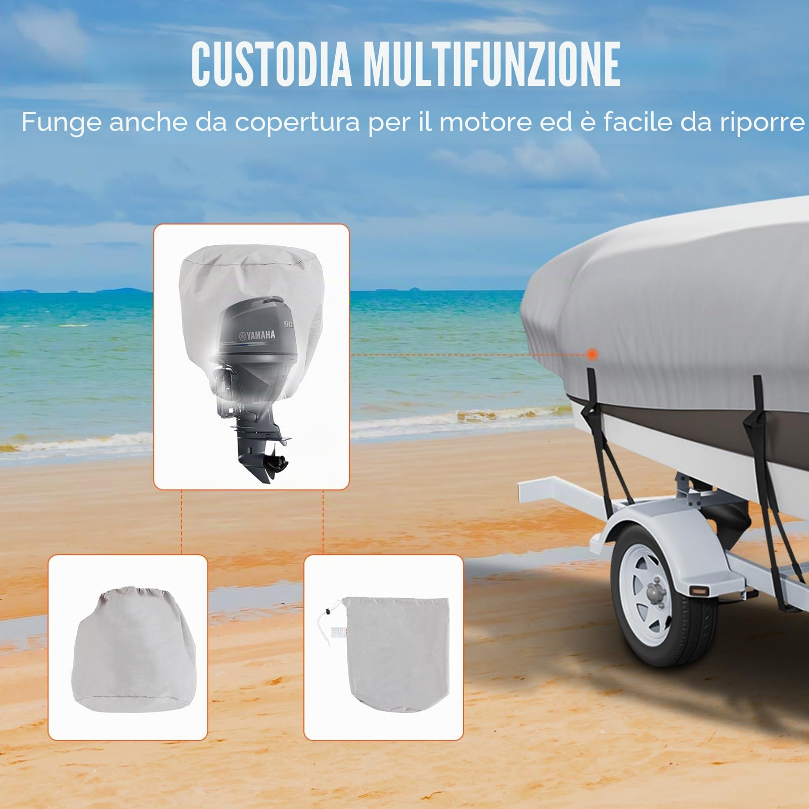 VEVOR Telo Copribarca Impermeabile Telo Copribarca Lunghezza 518-579cm Larghezza 243cm Scafo a V Telo Protettivo per Barca 600D Oxford Anti-UV con Borsa Barca a Motore da Traino Yacht