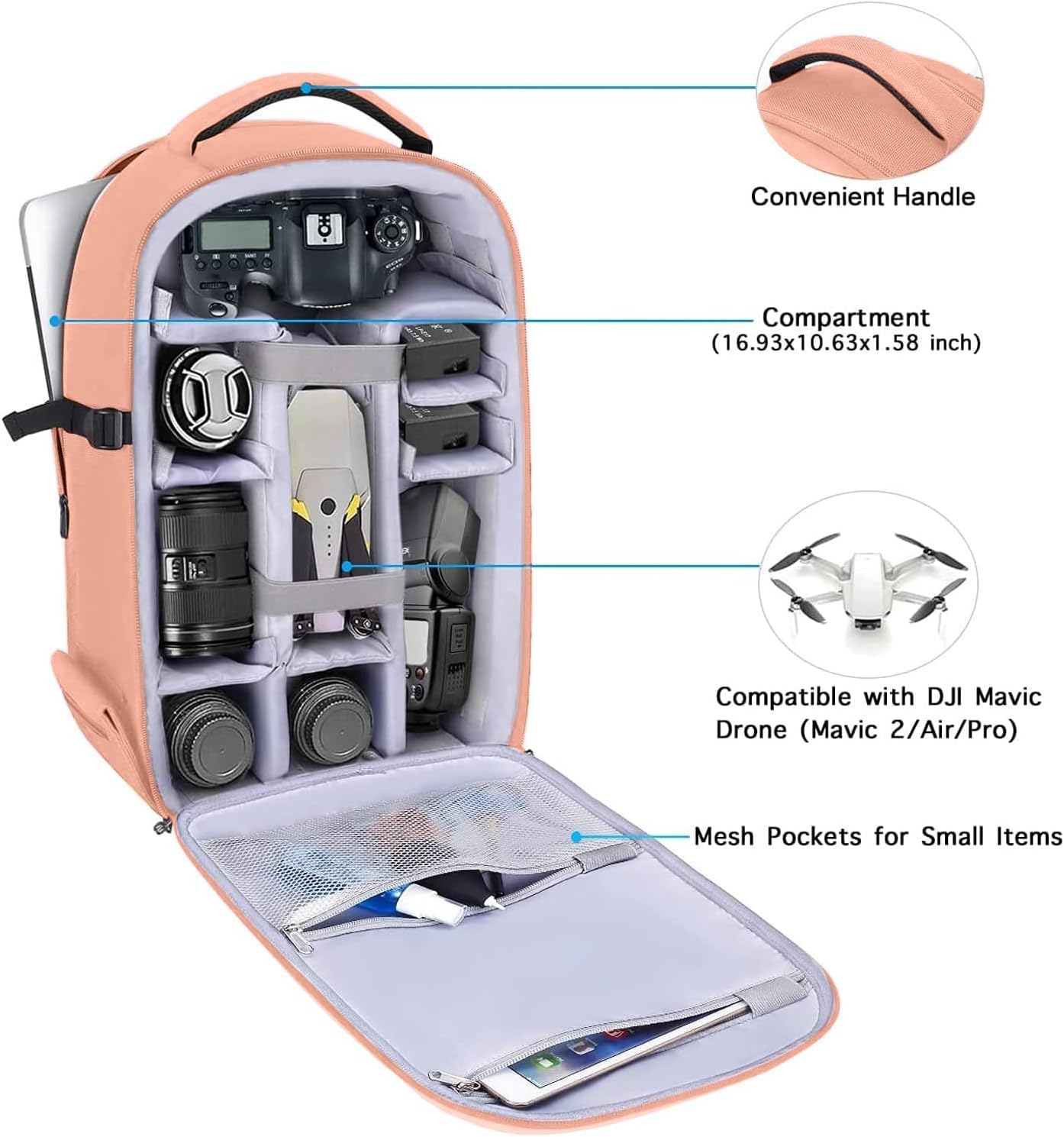 MOSISO Camera Backpack, DSLR/SLR/Mirrorless Photography Camera Bag 15-16 inch Waterproof Hardshell Case with Tripod Holder&Laptop Compartment Compatible with Canon/Nikon/Sony, Salmon Pink - Image 2