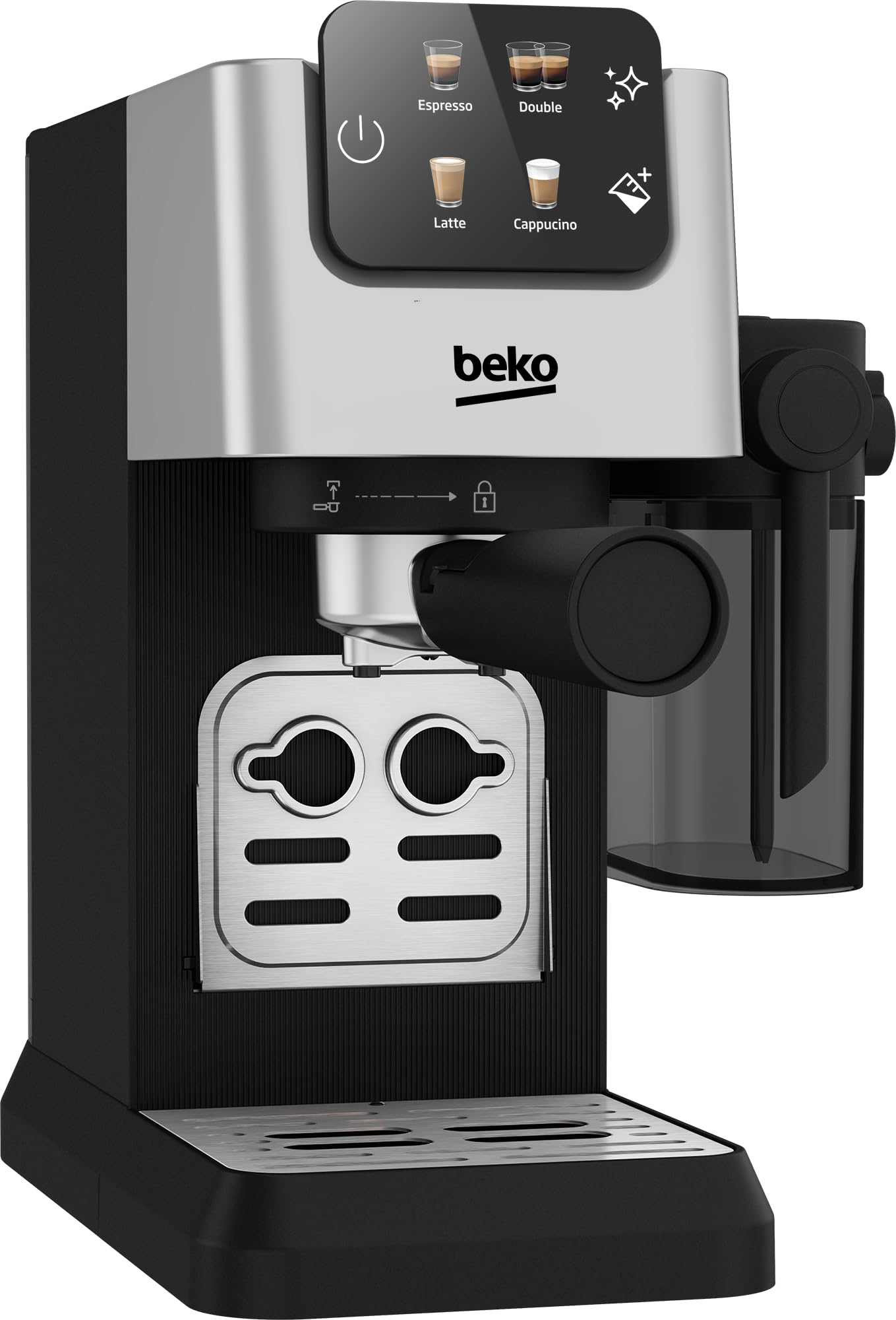 Beko CEP5304X - Macchina Caffè Espresso Manuale, Montalatte Integrato, 1,1 L, 15 bar - Inox, 14,5 x 42,5 x 35,5h cm