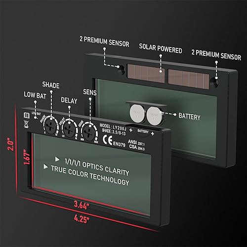 Miniatura 3 de YESWELDER Shade 8-13 2x4 Lente de soldadura de oscurecimiento automático, filtro de tecnología azul de color verdadero, lente de soldadura 2x4