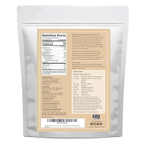 Miniatura 2 de Healthworks Harina de coco sin refinar orgánica cruda 64 onzas  Orgánica certificada ceto vegano y sin OMG alimentos integrales a base de proteínas