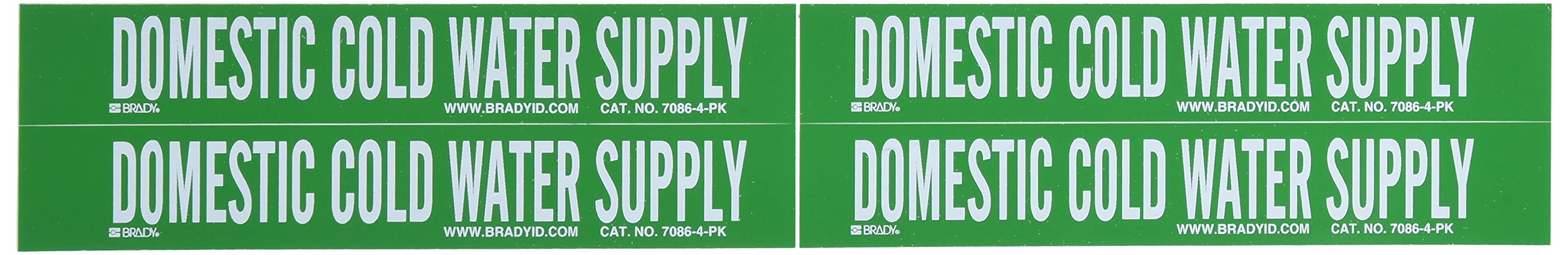 Brady 7086-4-PK, Domestic Cold Water Supply Pipe Marker White on Green 4 per Card, 5 PK, Legend 'Domestic Cold Water Supply'