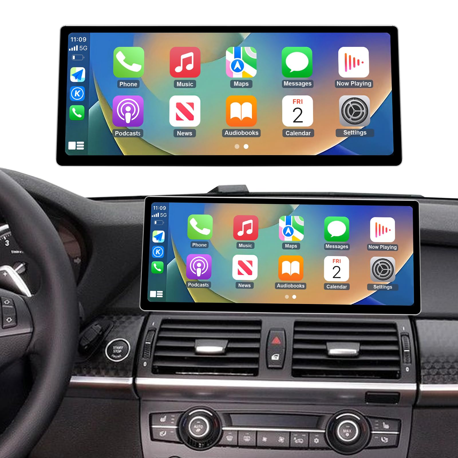12,3-calowy ekran dotykowy radia samochodowego do BMW X5/X6 E70 E71 2011-2013 z systemem CIC, obsługa Apple Carplay/Android Auto/Mirrorlink/nawigacji GPS