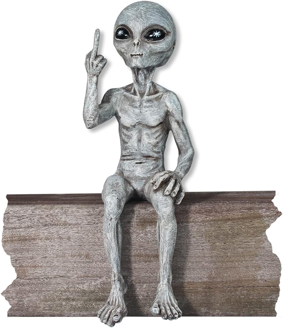 John Bernard & Company Rude Alien Statue “Flipping The Bird” 10″ H Shelf Sitter Extraterrestrial Figurine Funny Home or Garden Decoration (Cosmic Green)…