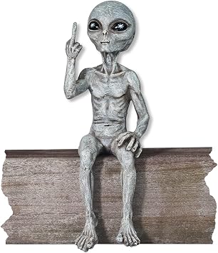 John Bernard & Company Rude Alien Statue  Flipping The Bird  10  H Shelf Sitter Extraterrestrial Figurine Funny Home or Garden Decoration Alien Gray