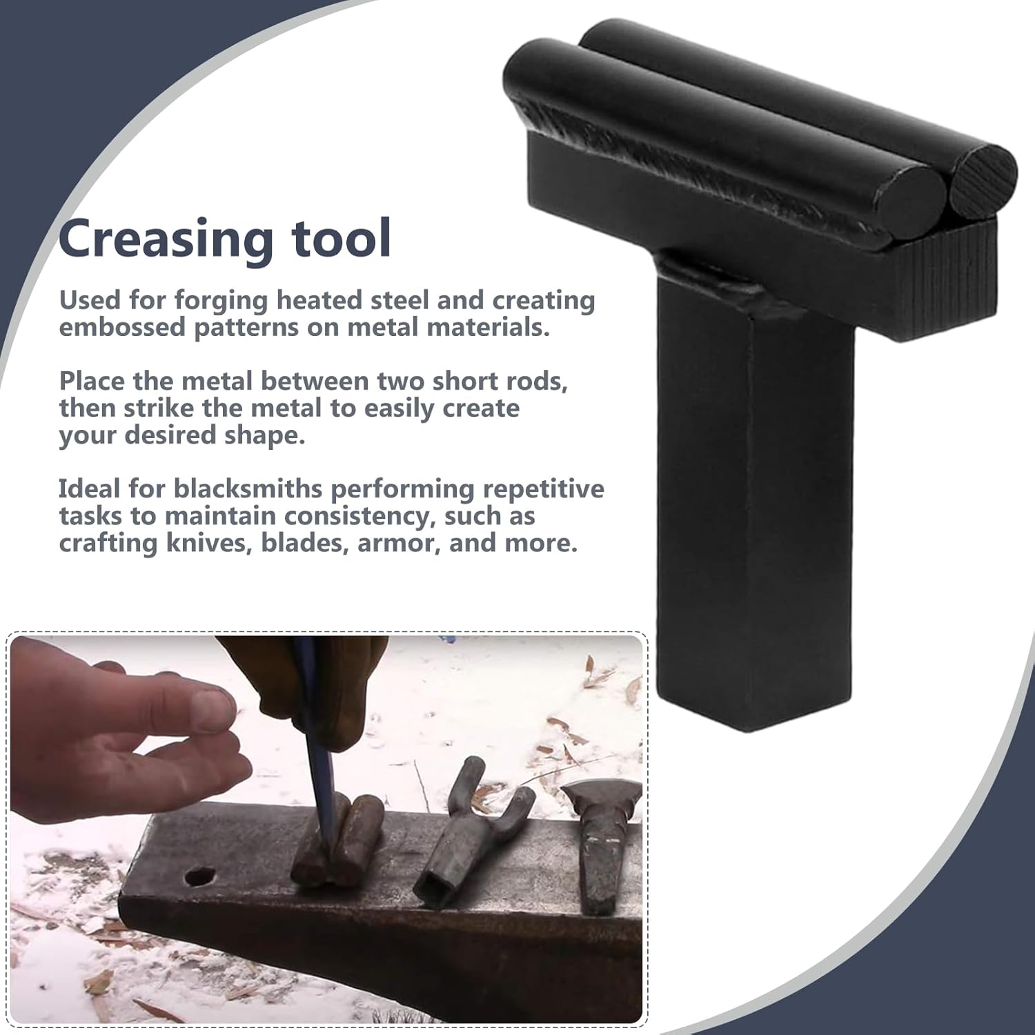 1 inch Blacksmith Anvil Hardy Hole Tools Set 5pcs, Blacksmithing Forge Forging Tool Includes Hot Cut, Creasing Stake, Turning Bending, Bottom Fuller, Scrolling Kit