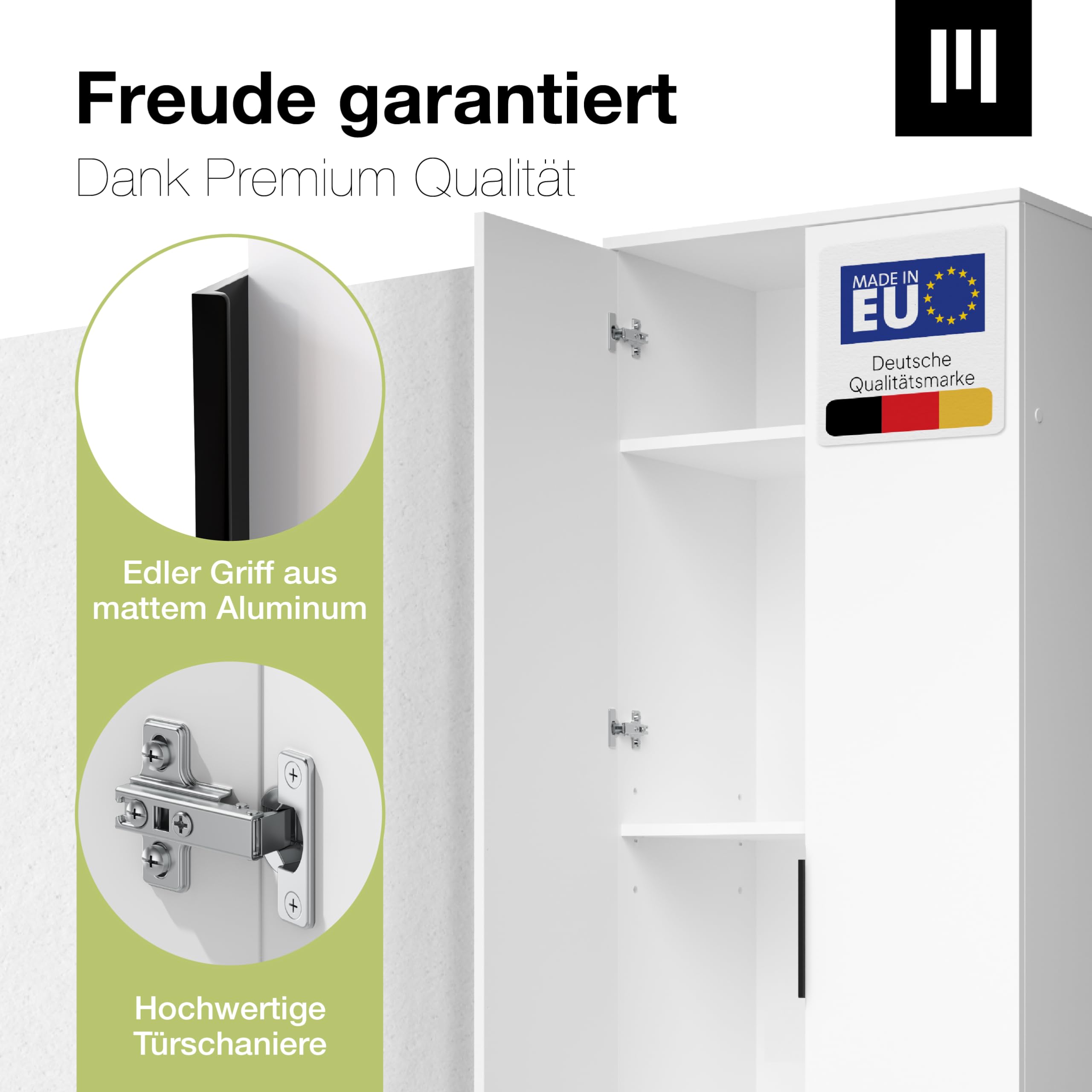 MANUMA Besenschrank 60 cm breit Flurschrank Vorratsschrank - Aufbewahrungsschrank 5 Fächer - Mehrzweckschrank Haushaltsschrank