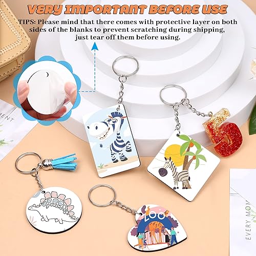 Miniatura 6 de Productos de llaveros de sublimación, 108 piezas en blanco de sublimación a granel con 36 piezas de transferencia de calor de doble cara sublimación