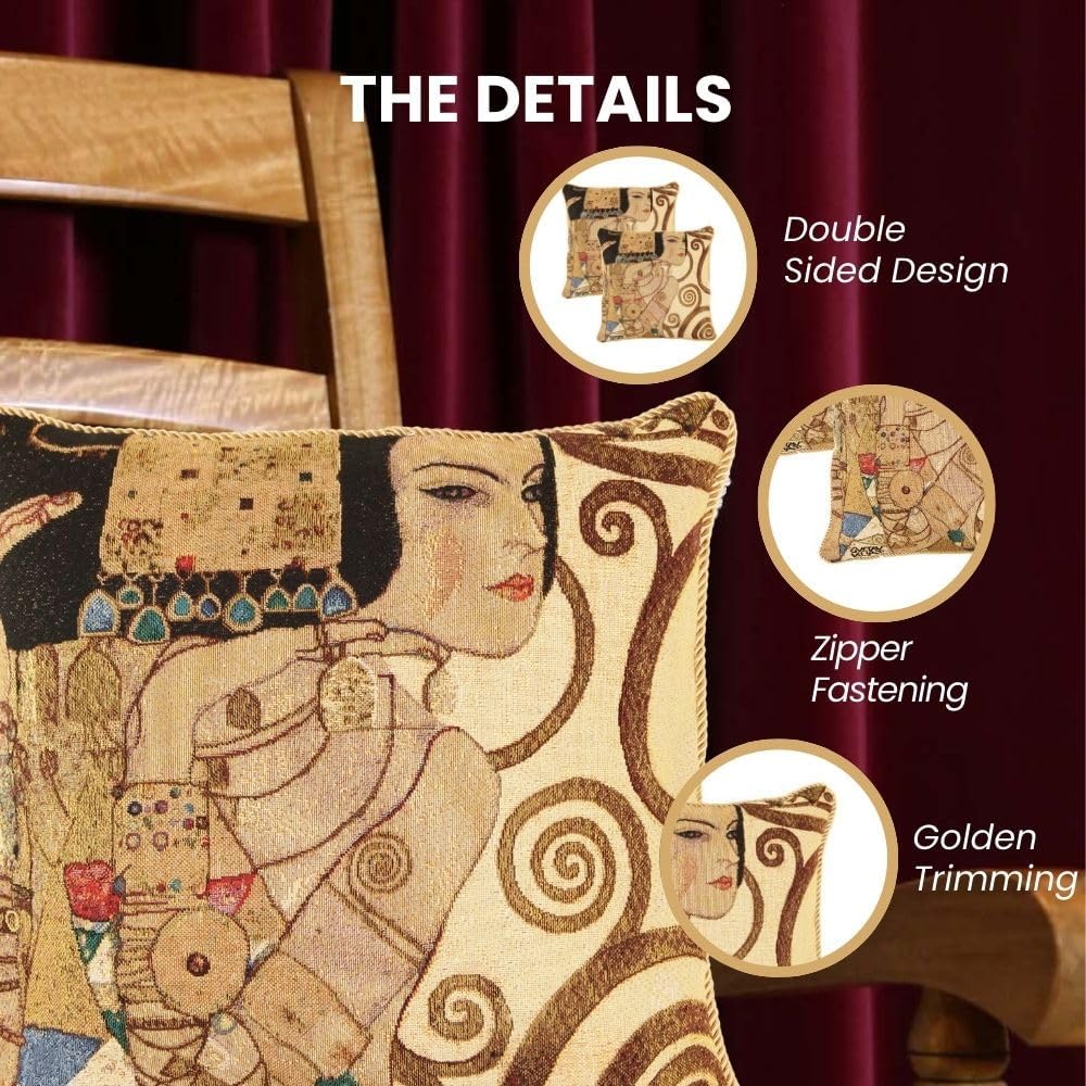 Signare Gustav Klimt Artist Tapestry Double Sided Square Throw Pillow Cover 18" x 18"/ 45cm x 45cm (No Padding) in Tree of Life Lady Design
