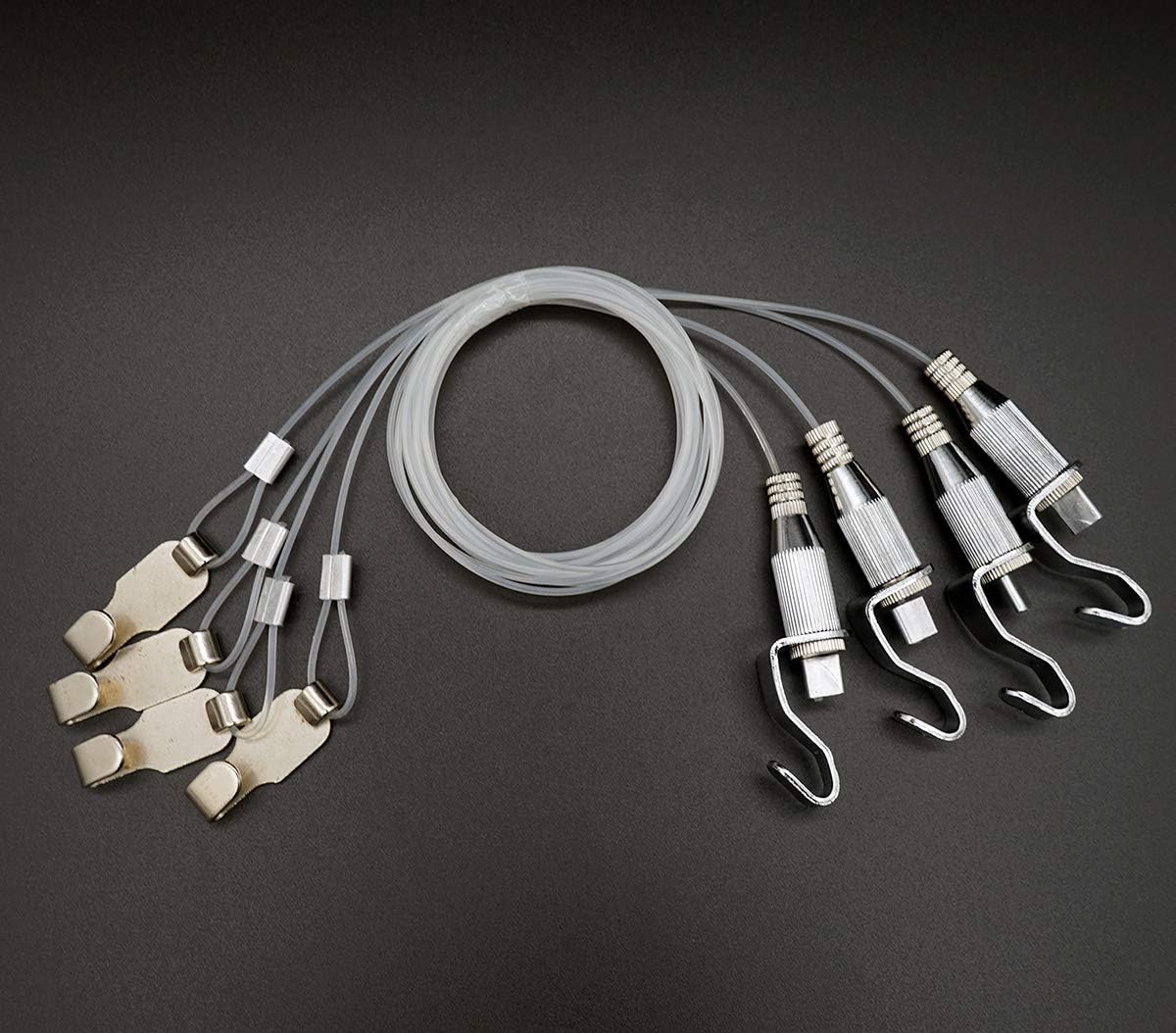 Floratek4 Pieces Professional Art Picture Display Kit with Adjustable Hooks, S Metal Hooks, 1 m Transparent Cable Wire for Wall Pictures, Exhibitions, Art Gallery