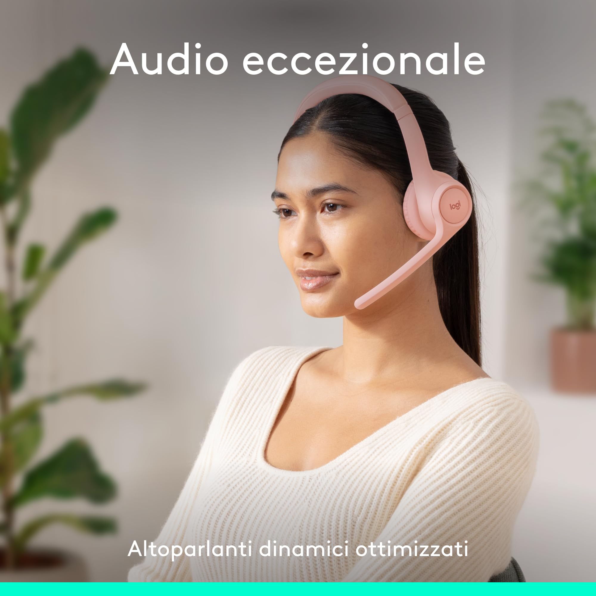 Logitech Zone 300, Cuffia con microfono wireless Bluetooth, cancellazione del rumore, compatibile con Windows, Mac, Chrome, Linux, iOS, iPadOS, Android - Rosa