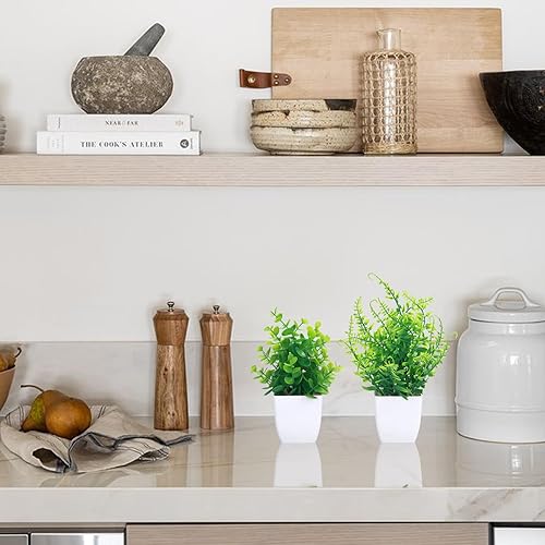 Miniatura 6 de GREENTIME 4 plantas falsas en maceta, pequeñas plantas artificiales de interior en maceta blanca vegetación para el hogar, oficina, dormitorio,