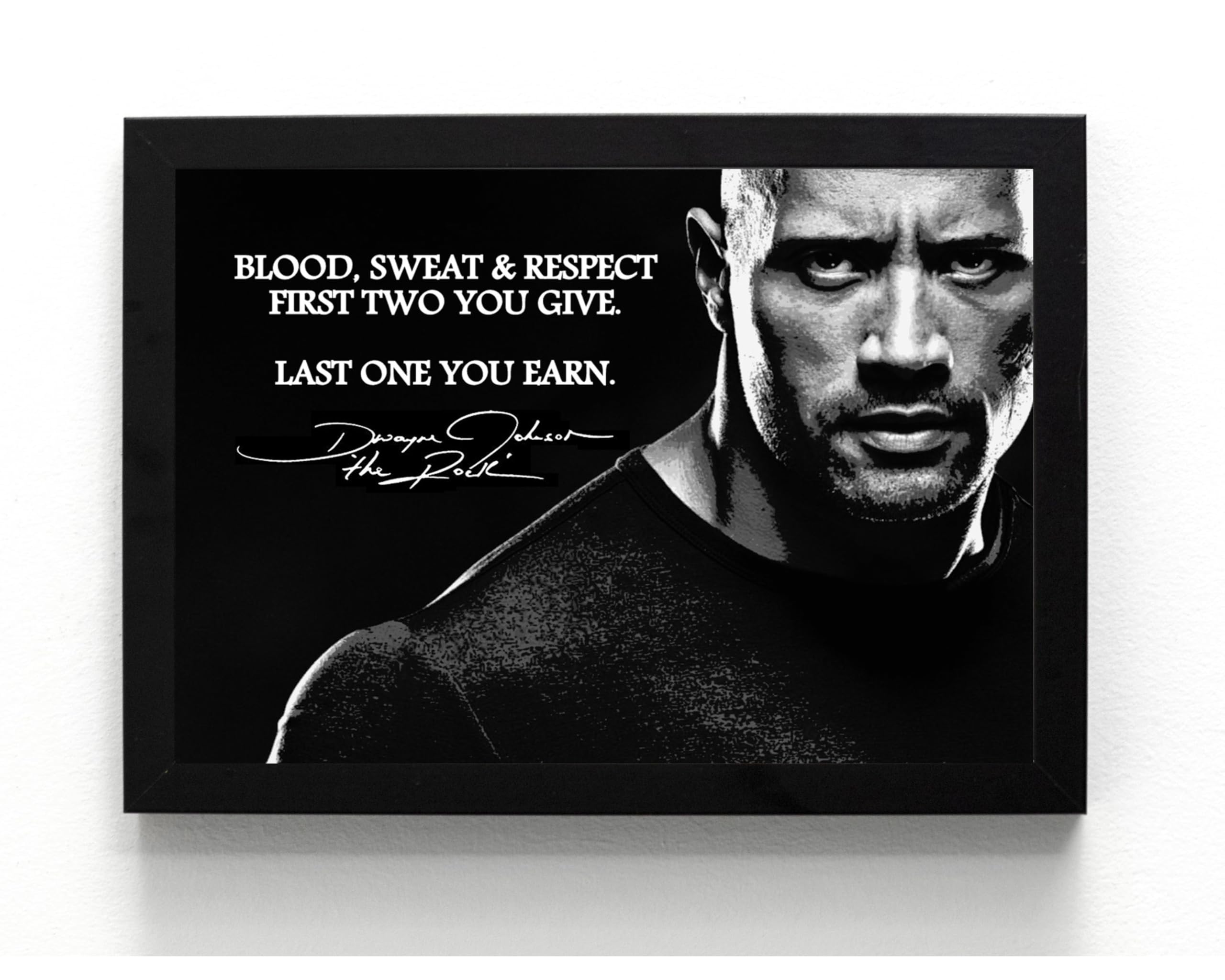 Cuadro enmarcado de Dwayne Johnson con acabado elegante A5 en blanco y negro para deporte 4