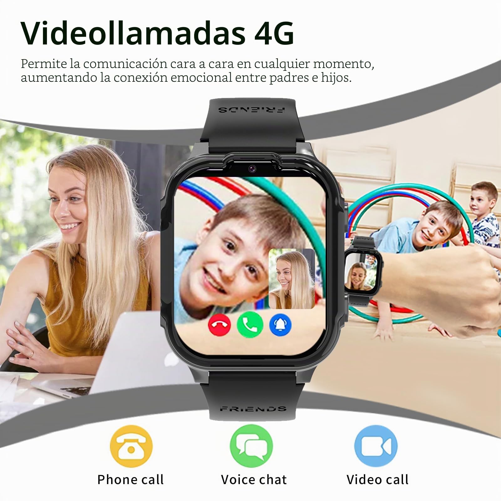 Reloj Inteligente Niño 4G con GPS y Videollamada, Smartwatch Infantil con Llamadas y SOS, WiFi, Chat de Voz y Cámara, Reloj Niños y Niñas 4-12 Años, Regalo de Cumpleaños y Comunión (Negro)