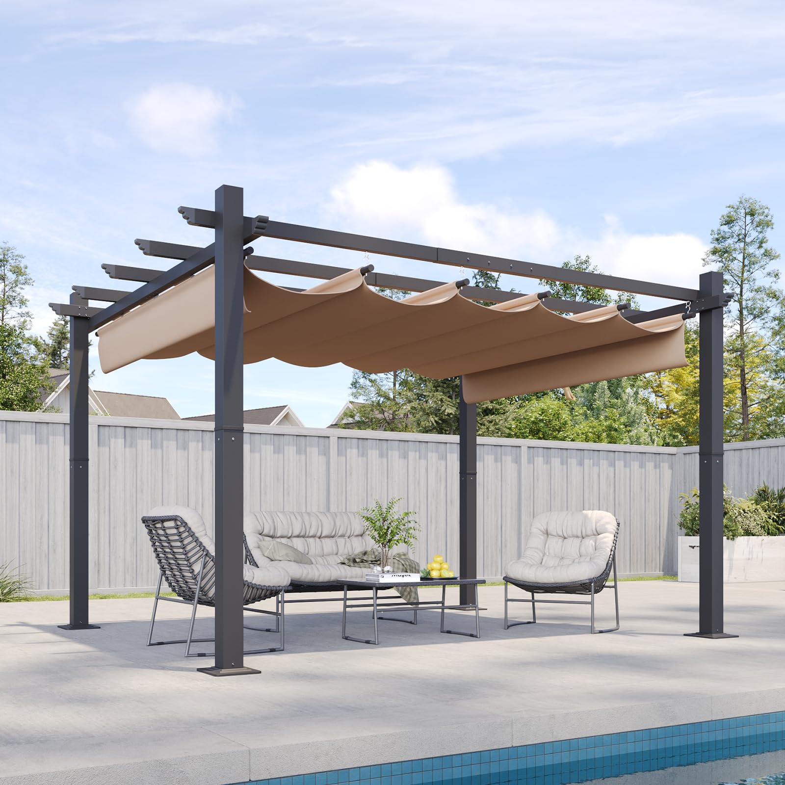 Aoxun 12x14FT Aluminum Pergola, Outdoor Retractable Pergola with Upgraded Canopy Cover, Heavy Duty Metal Pergolas and Gazebos with Adjustable Sun Shade for Modern Patio, Backyard, Deck, GardenRecycled Claim Standard Blended