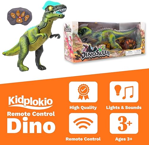 Miniatura 8 de Juguetes de dinosaurio con control remoto a control remoto, sonidos de luces LED, verde, niños a partir de 3 años