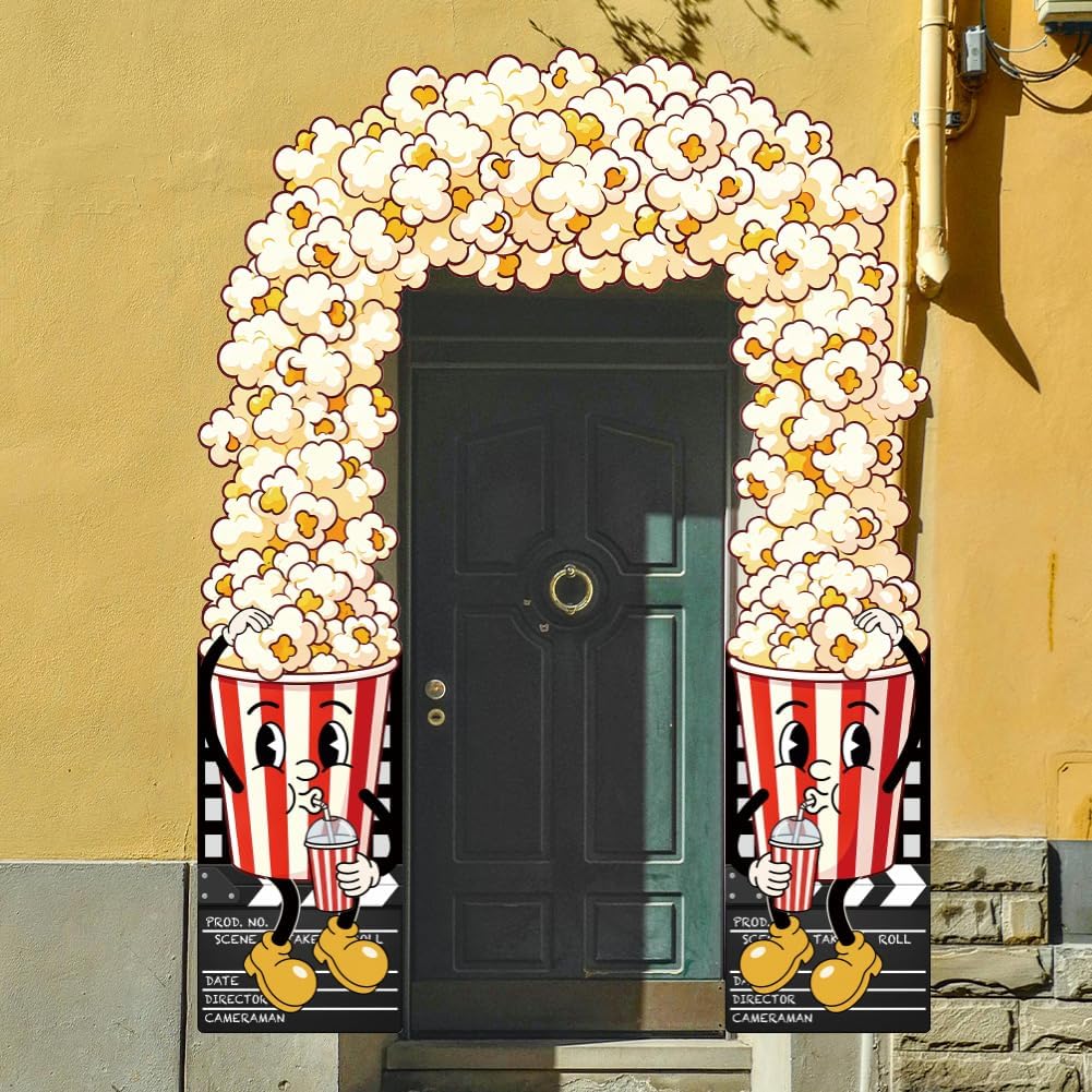 WADORN Popcorn Box Photo Booth Props, 94x70 Inch Large Movie Theme Party Decorations Corn Pops Photo Frame Background Banner Backdrop for Holiday Birthday Party Carnivals Film Movie Theater Supplies