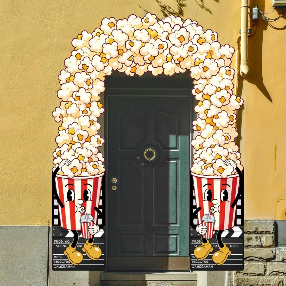 WADORN Popcorn Box Photo Booth Props, 94x70 Inch Large Movie Theme Party Decorations Corn Pops Photo Frame Background Banner Backdrop for Holiday Birthday Party Carnivals Film Movie Theater Supplies