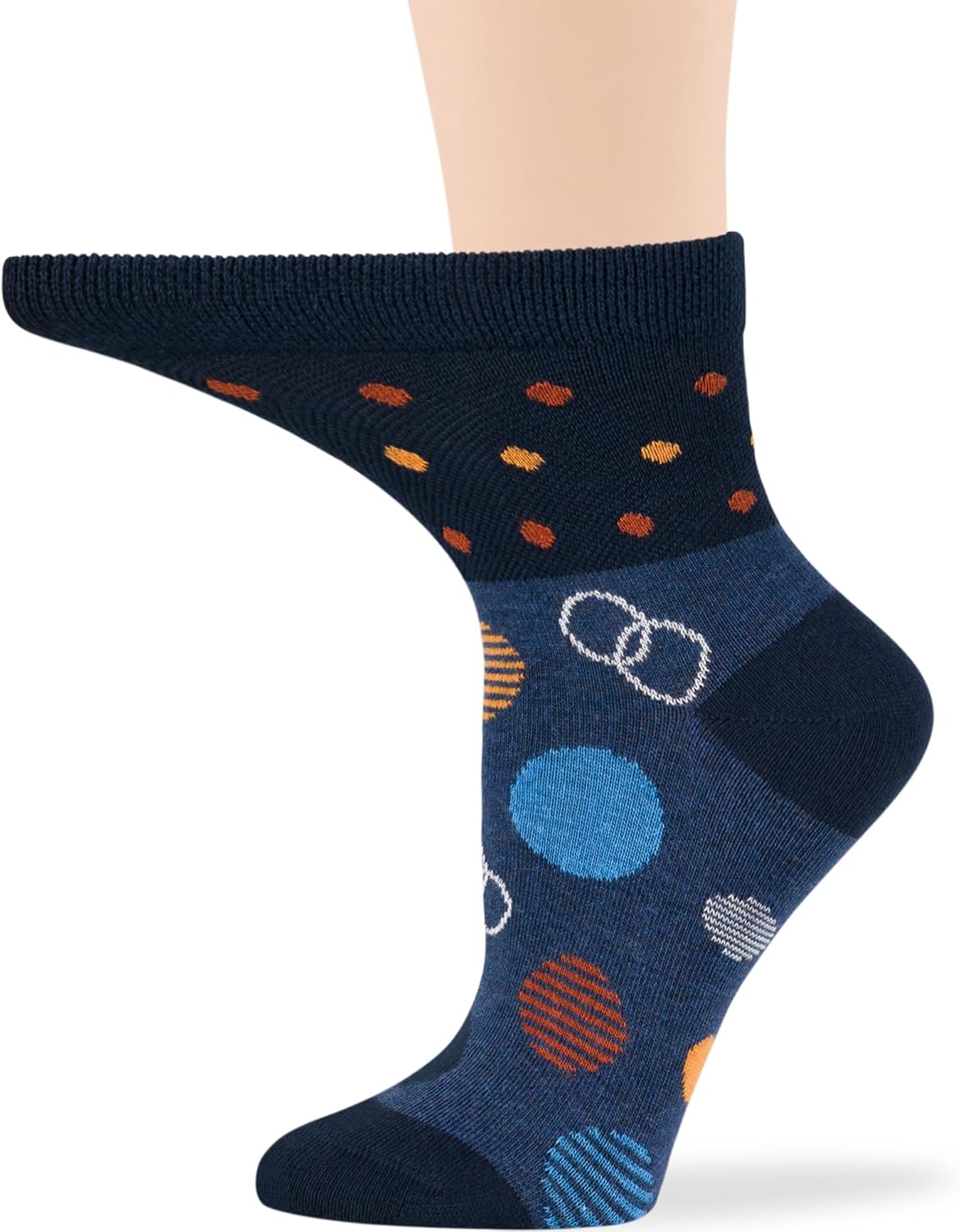 7BIGSTARS KINGDOM Women's Cotton Diabetic Quarter Patterned Socks - 4 Pack Medium-Extra Wide Polka Dot, Stripe - Sock Size 9-11 Shoe Size 5-9 M Dark Navy, Indigo Blue, Orange - Image 4