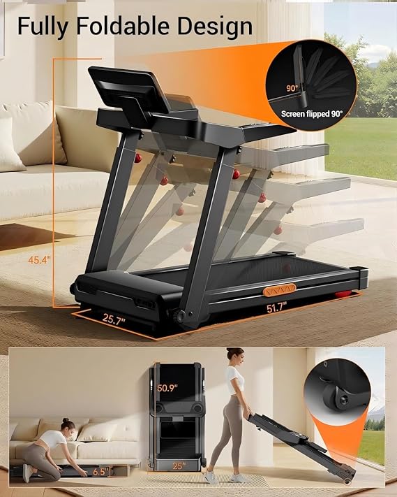 Foldable Treadmills for Home with 20% Incline, 14KM/H Treadmill with Handle | 180KG Weight Capacity, Large Running Belt, Intelligent LED Touch Screen, 3.5HP Powerful Motor, 8-Point Shock Absorption