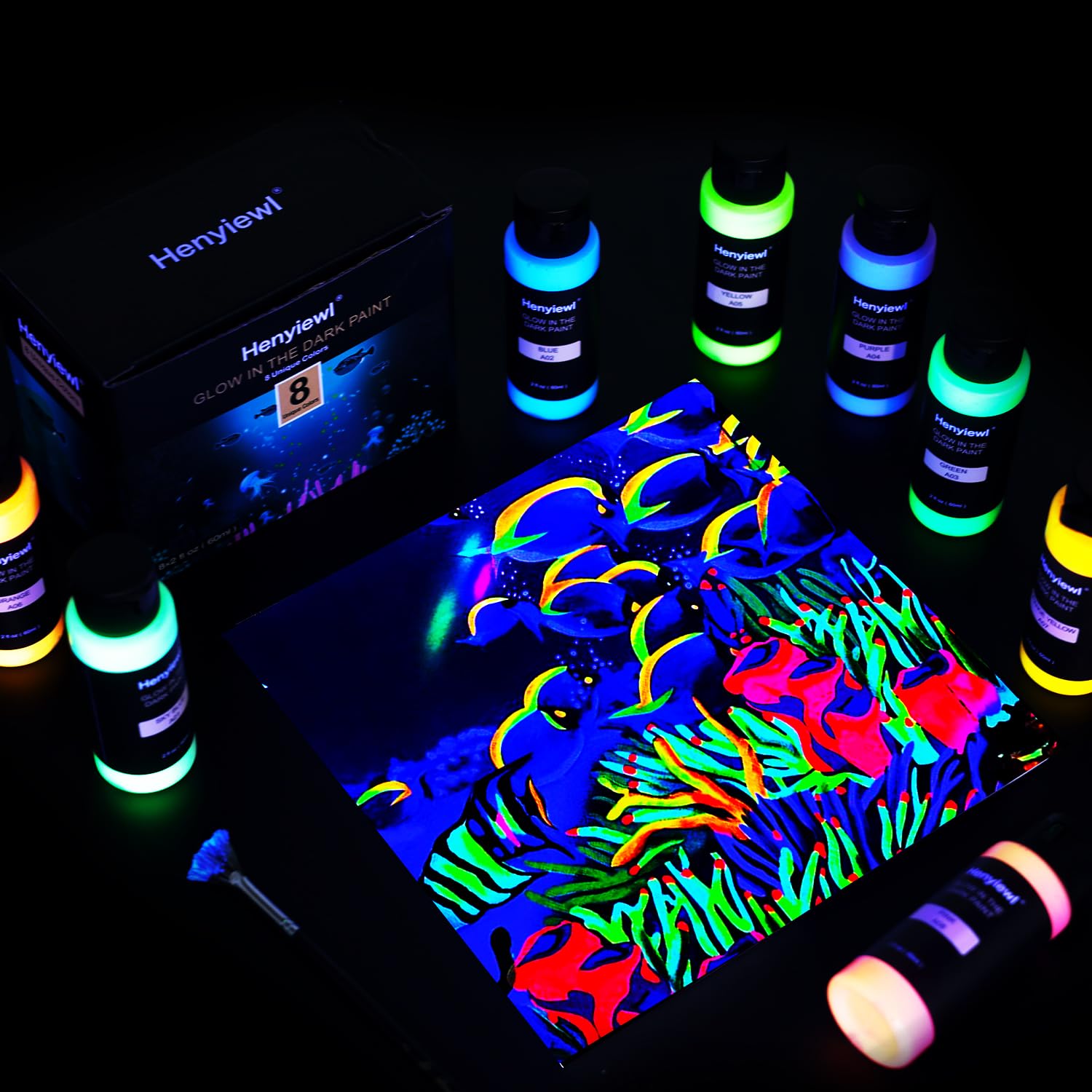 Amazon.com: Henyiewl Glow in The Dark Paint, 8 Colors Glow Acrylic