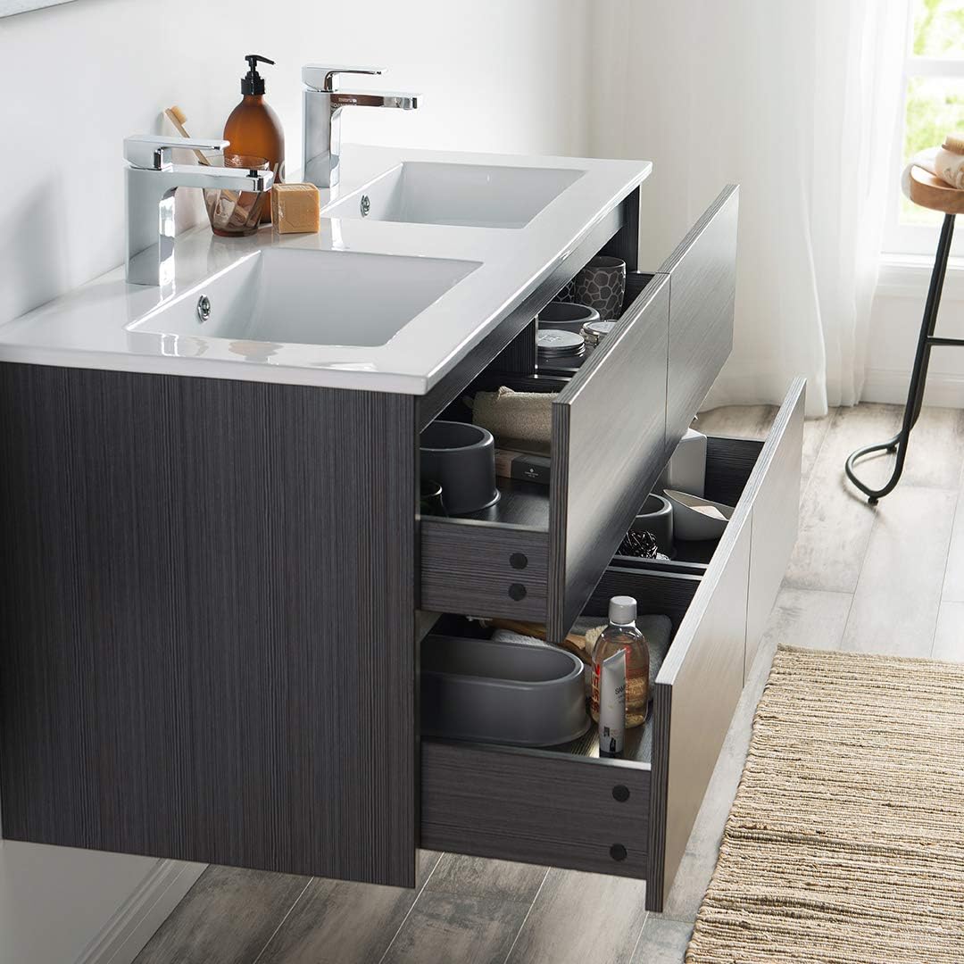 Blossom Modern 48" Double Sink Bathroom Vanity with Sink - Floating Wall Hung Vanity Cabinet - Silver Grey Water-Resistant Wood - Pre-Assembled Luxury Vanity for Master Bath Remodel - Soft-Closing