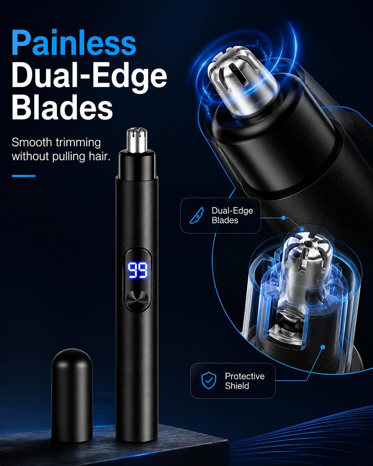 2026 New Professional Nose Hair Trimmer for Men, Type-C Rechargeable Ear & Eyebrow Grooming Clipper with LED Power Display, Portable Eyebrow & Ear Hair Grooming Kit Great Gifts for Elder, Dad