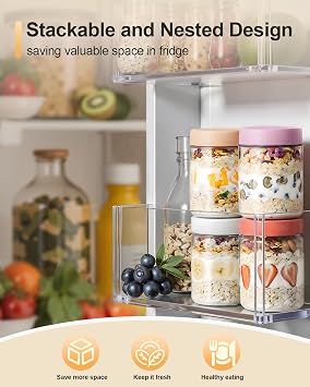 Overnight Oats Jars, 4 pack 500ml/16oz Overnight Oatmeal Container with Lid, Homemade Yogurt Oatmeal Salad Jam Pudding Storage Container
