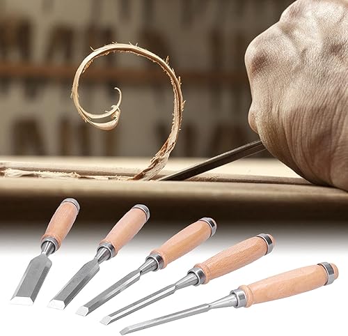 Miniatura 5 de Kit de herramientas de tallado, 5 piezas de cinceles para carpintería, cuchillo de tallado de madera de acero aleado, duradero, duro y práctico,