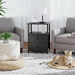 AMHANCIBLE Ensemble de stands de nuit 2, Table de nuit noire avec station de recharge, Tables de fin Salon avec USB Ports et sorties, Table de chevet avec 2 Tiroirs de tissus HET05XBK
