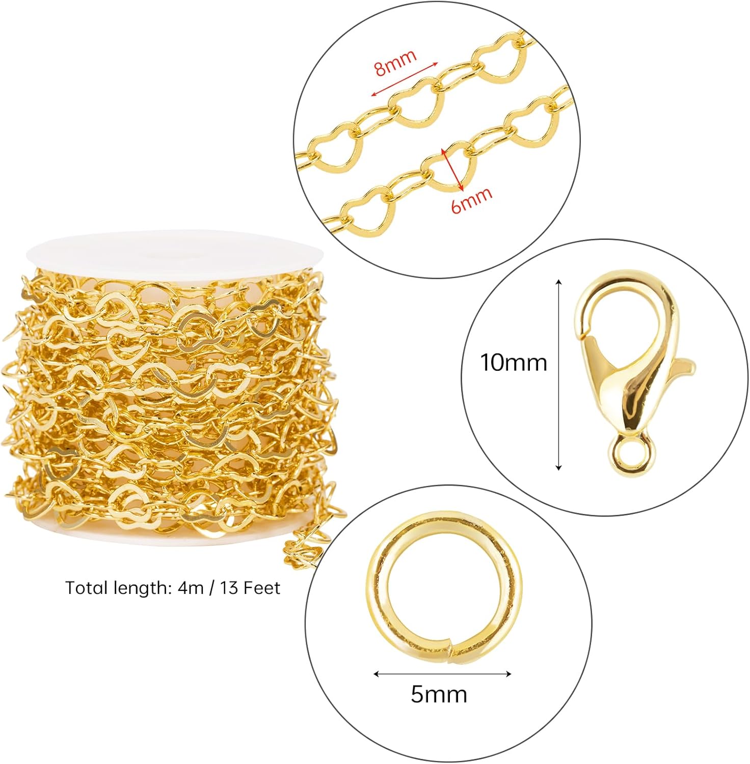 Crisjanggo 4 Meters 18K Gold Plated Jewelry Making Chain Roll Brass Hollow Out Heart Link Chains Bulk for Women DIY Handcrafts - Image 2