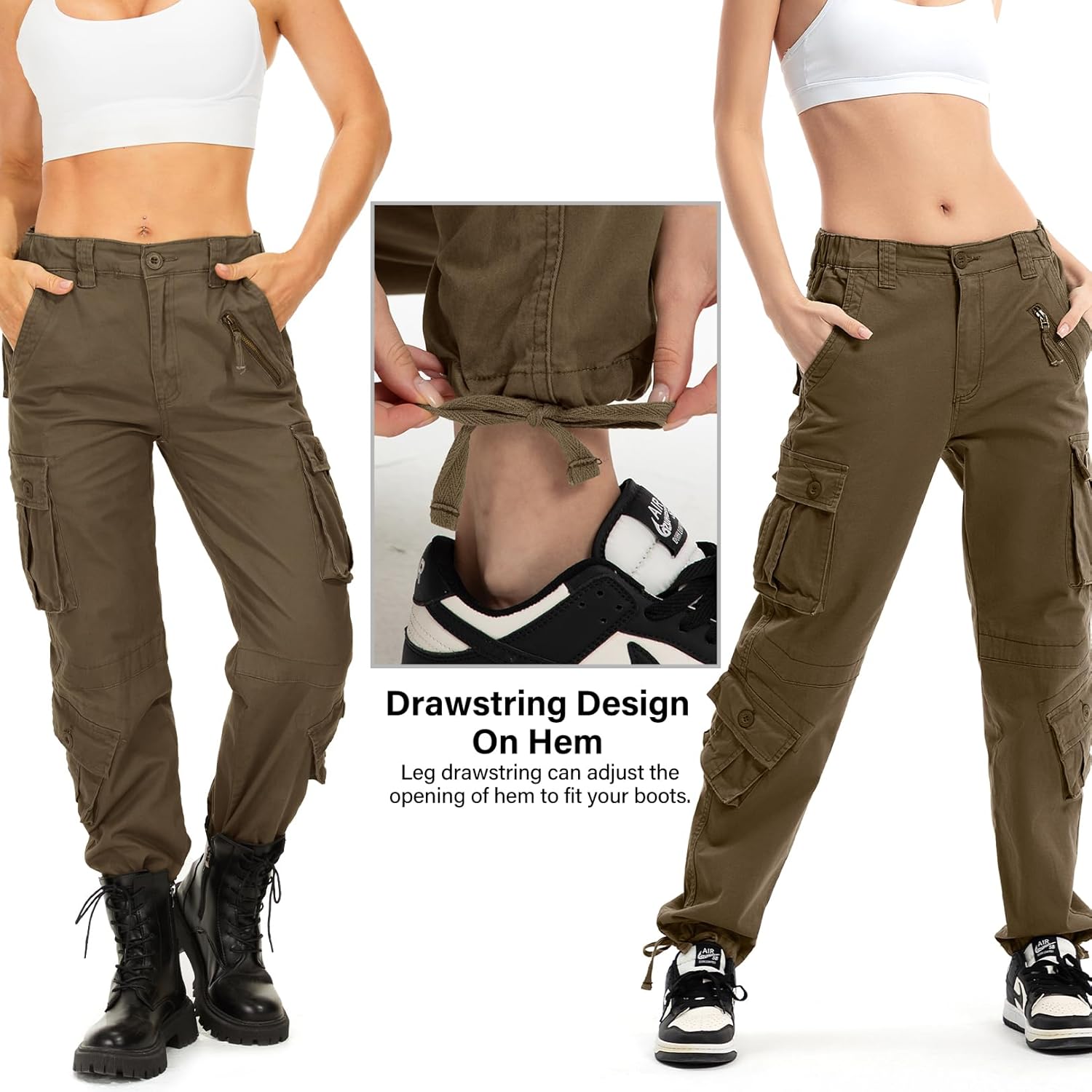 Womens Cargo Pants Army Combat Work Pants with 8 Pockets Casual Cotton Ripstop Construction Pants - Image 5