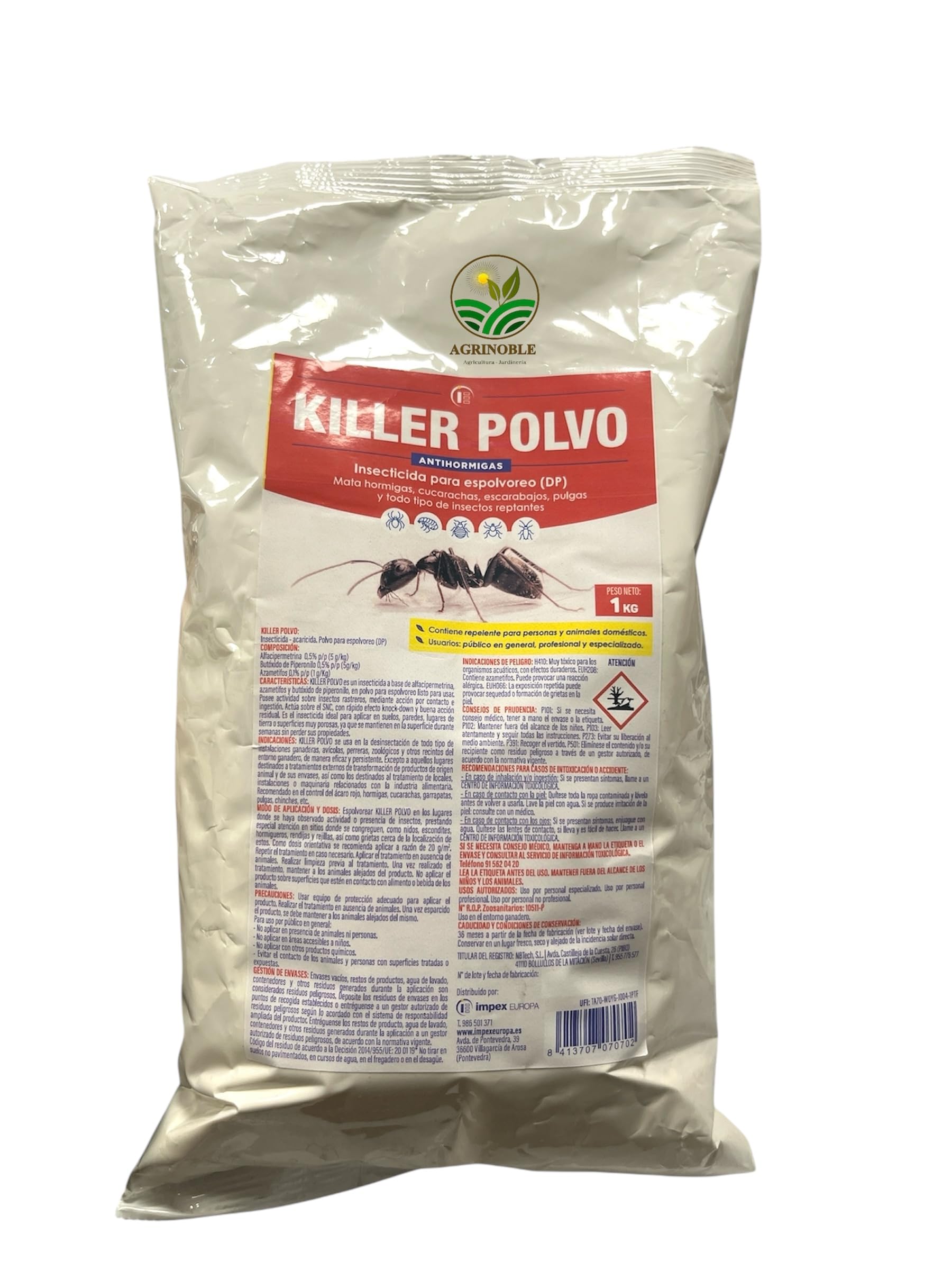 Insecticida en polvo 1 kg, contra hormigas, cucarachas, escarabajos, pulgas, y todo tipo de insectos rep.tantes. Killer polvo
