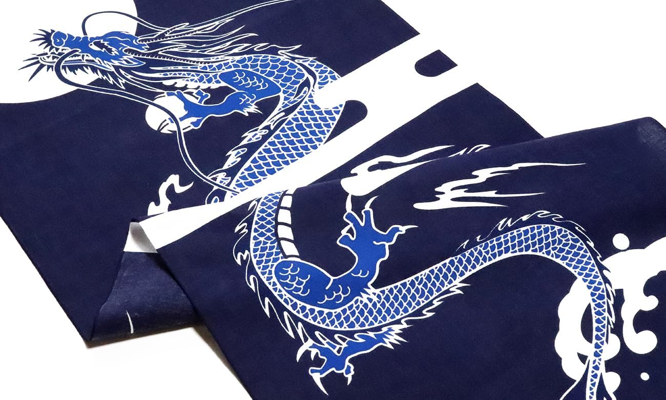 染の安坊 Anbo Tenugui Hand Towel, Blue and White Collection, Rising Dragon, Navy, 100% Cotton, Made in Japan, 13.8 x 39.4 inches