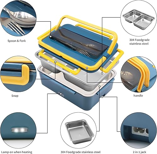 Miniatura 7 de Fiambrera eléctrica de 80 W, calentador de alimentos para el trabajo, 1224110-220 V, portátil, calentador de alimentos, para automóvil, camión, al