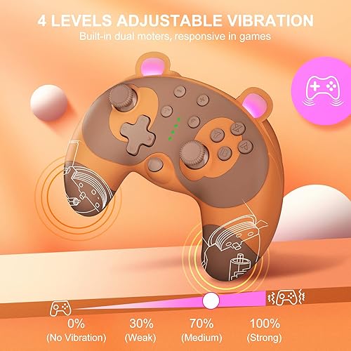 Vista 5 de PowerLead Wireless Controller for Nintendo Switch, Cute Raccoon Animal Pro Gamepad for Nintendo Switch with 6 AxisTurboMotion ControlWake-up