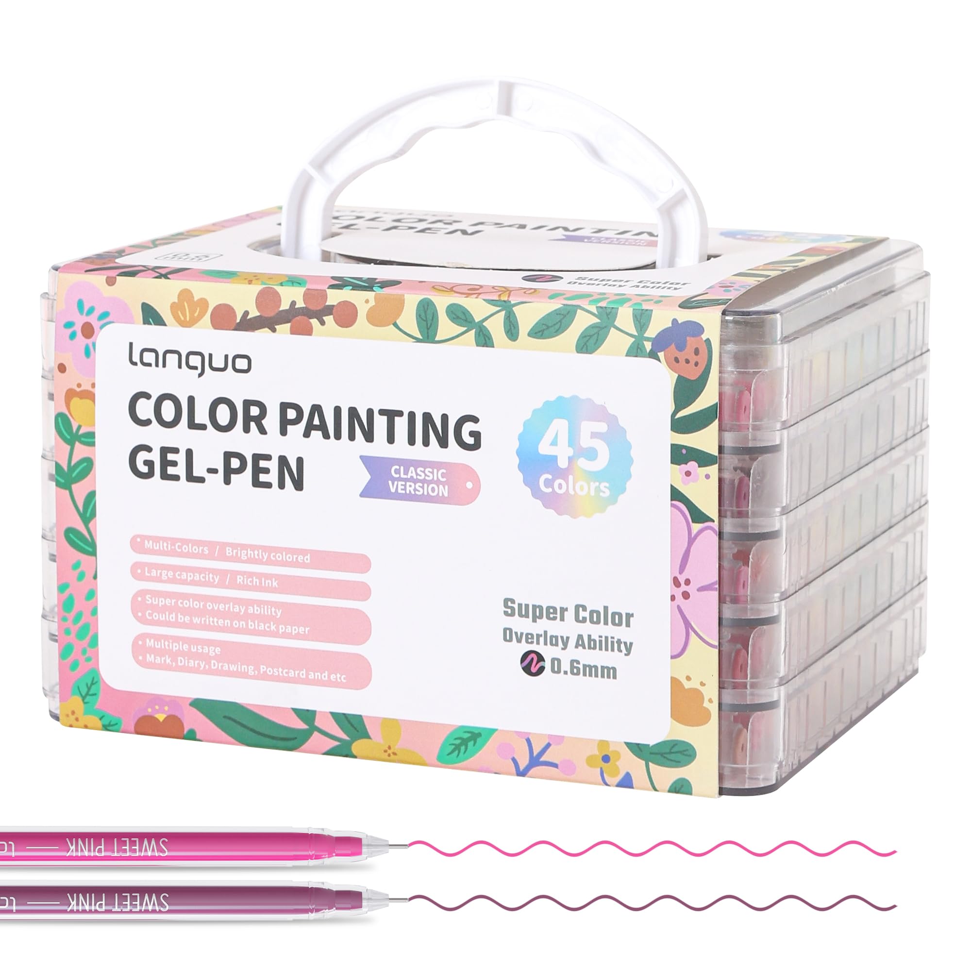 languo Gel Pens for Adult Coloring Books, 45 Colors Set Gel Colored Pens Marker, Perfect Gel Pens for Adult Drawing Doodling Journaling, Art Supplies and DIY Crafts