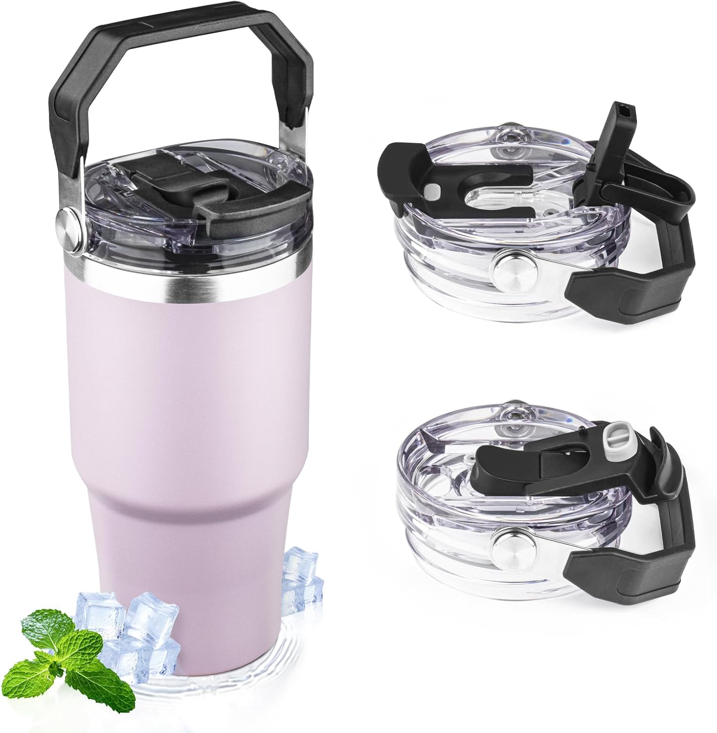 20oz Tumbler with Handle and Flip Straw Lid Double Wall Insulated Travel Coffee Mug Stainless Steel Vacuum Insulated Coffee Tumbler Cup for Hot and Cold Beverages,Leak-proof&BPA-free (20oz,Purple)